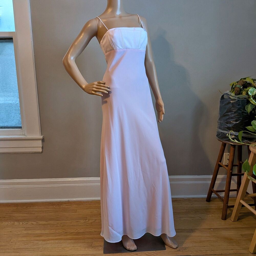 Vintage 90s Morgan & Co Pink Prom Gown Empire Waist Maxi Dress Corset Size 3/4